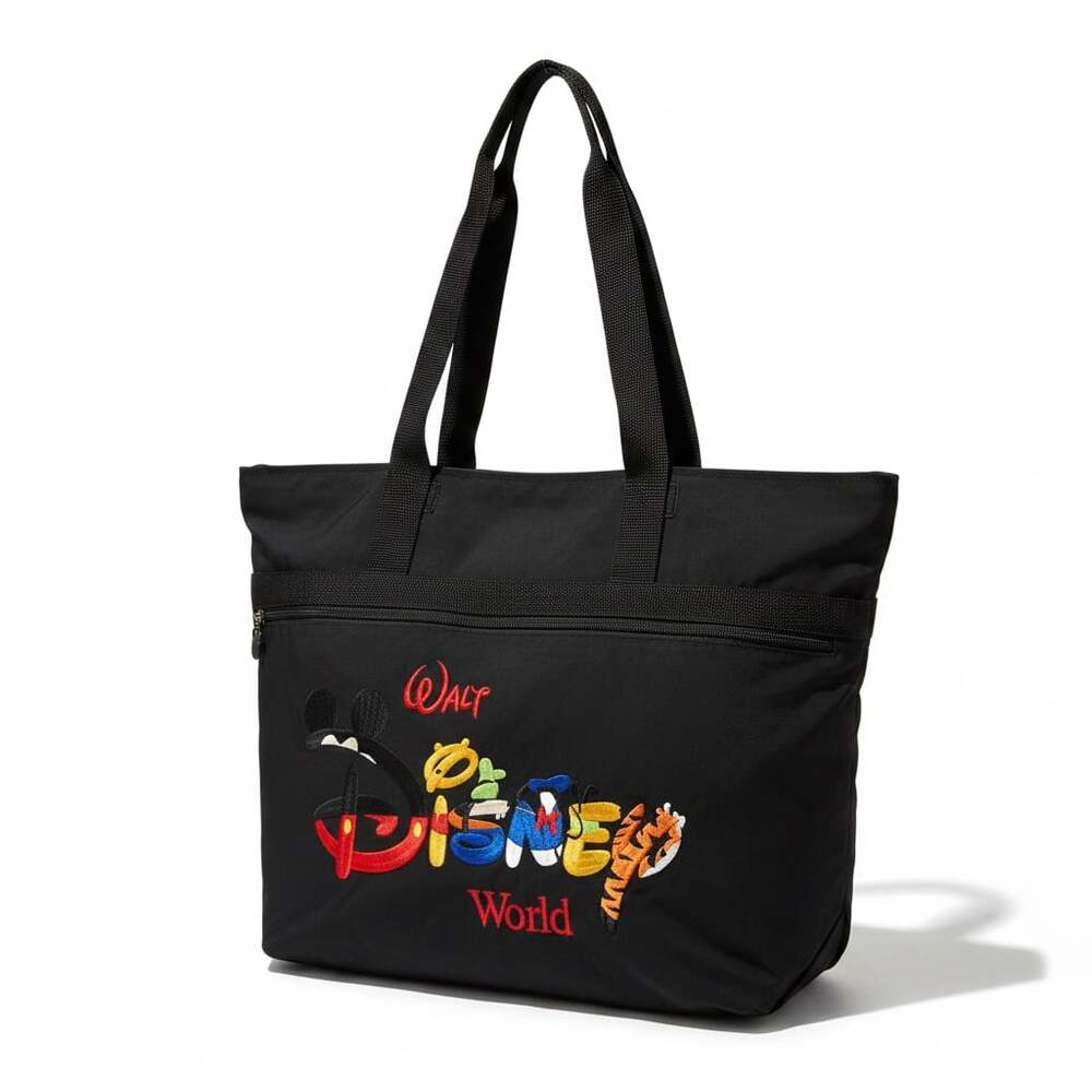 Walt Disney World Embroidered Character Logo Black Tote Bag
